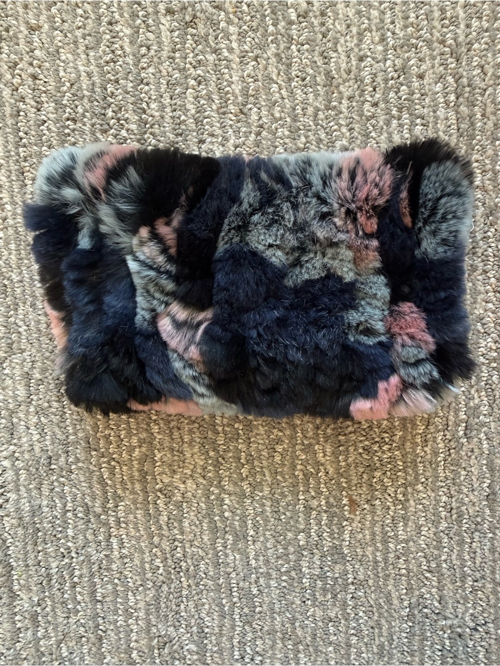 La Fiorentina Genuine Rex Rabbit Fur Headband Blue Pink Gray Colorblock Winter